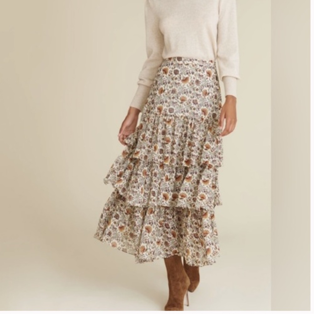 Veronica Beard Shailene Skirt Sz. 2! 100% Silk Fall Boho Floral Print EUC